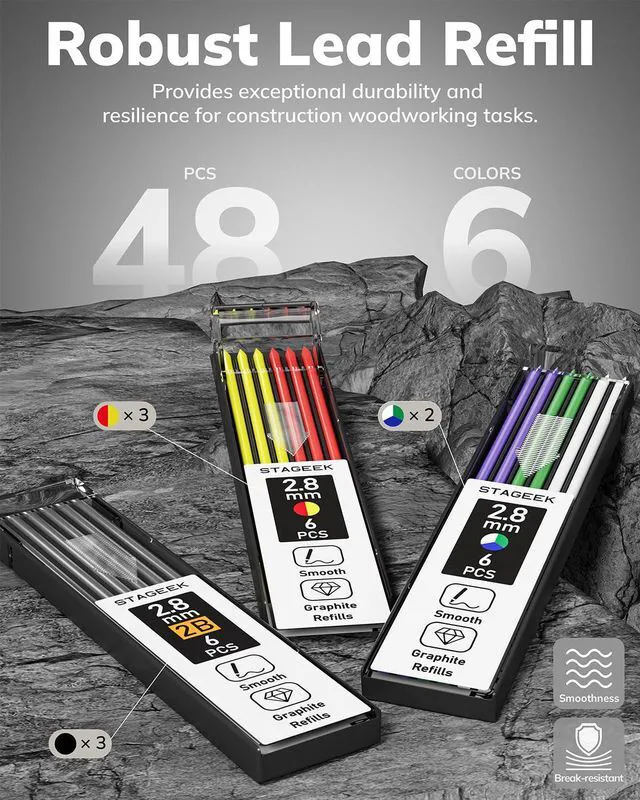 Alt view image 4 of 7 - 4PCS Mechanical Carpenter Pencil Set, Deep Hole, Woodworking 52 Refills, 4PCS Long Nib Marker Pens, Built-in Sharpener, Storage Case for Architect Heavy Duty Construction Marking