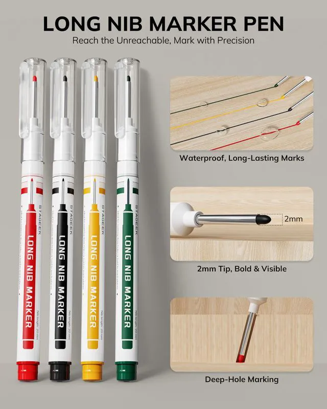 Alt view image 3 of 7 - 4PCS Mechanical Carpenter Pencil Set, Deep Hole, Woodworking 52 Refills, 4PCS Long Nib Marker Pens, Built-in Sharpener, Storage Case for Architect Heavy Duty Construction Marking