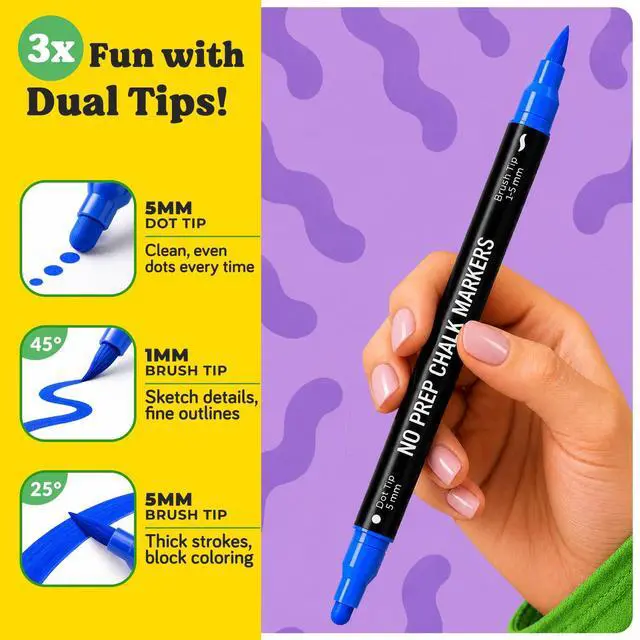 Alt view image 2 of 7 - 36 Dual Tip Liquid Chalk Markers for Blackboard Chalkboard Windows 36 Colors, Dot + Brush Tip - Washable, Non Toxic, No Pumping, No Prep - Erasable Liquid Chalk Pens for Non Porous Surfaces