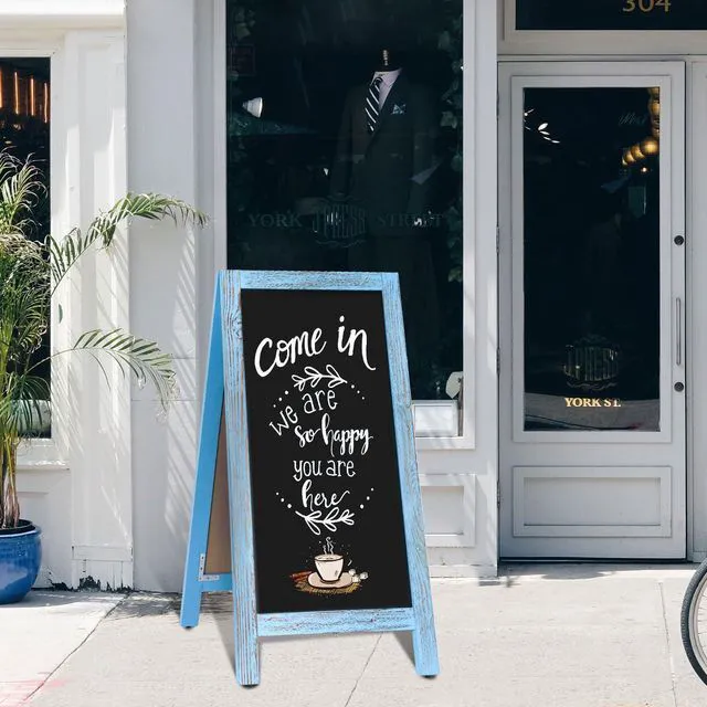 Alt view image 7 of 7 - Double-Sided Magnetic 40" x 20" Blue Chalk Board Sign Board Wooden A-Frame Sign, Sandwich Board Signs Outdoor, Chalkboard Easel, Menu Board for Restaurant, Business or Wedding