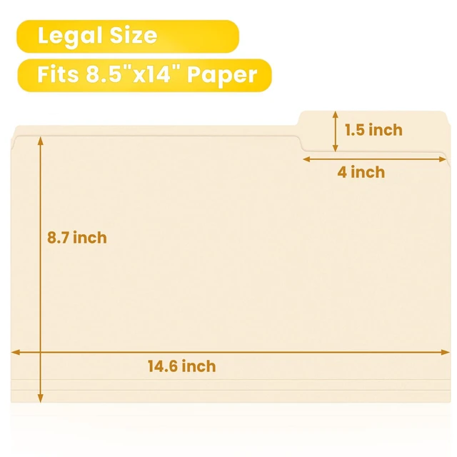 Alt view image 3 of 7 - Manilla Folders Legal Size (14 x 8.5 inches),100 Per Box, Durable Paper File Folders with 1/3 Cut Tab for Office, Legal Documents, Filing, and Organizing