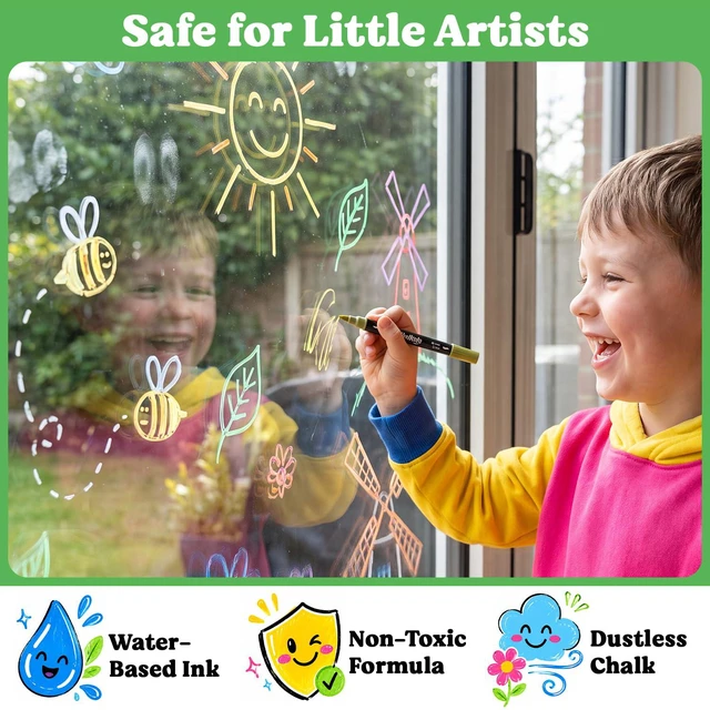 Alt view image 6 of 7 - 36 Dual Tip Liquid Chalk Markers for Blackboard Chalkboard Windows 36 Colors, Dot + Brush Tip - Washable, Non Toxic, No Pumping, No Prep - Erasable Liquid Chalk Pens for Non Porous Surfaces