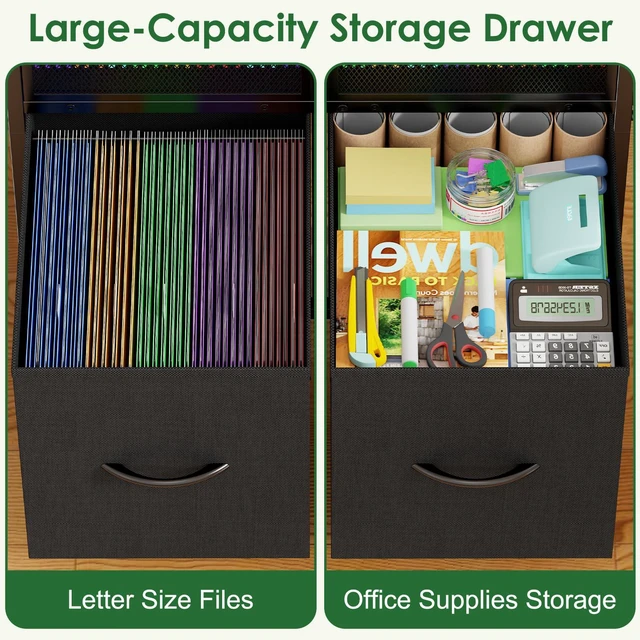 Alt view image 4 of 7 - Rolling File Cart, File Cabinet with 2 Fabric Drawers, Black Mobile Filing Cabinet with Wheels Hanging File Organizer Fit Letter Size for Home Office, Under Desk Storage Cart