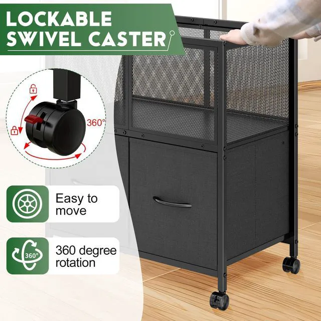 Alt view image 5 of 7 - Rolling File Cart, File Cabinet with 2 Fabric Drawers, Black Mobile Filing Cabinet with Wheels Hanging File Organizer Fit Letter Size for Home Office, Under Desk Storage Cart