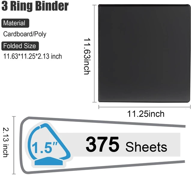 Alt view image 2 of 5 - Heavy Duty 1 1/2 inch Slant-D Ring View Binder, 1.5 inch 3 Ring Binders, Hold 350 Sheets of 8.5" x 11" Paper, 12 Pack (Black)