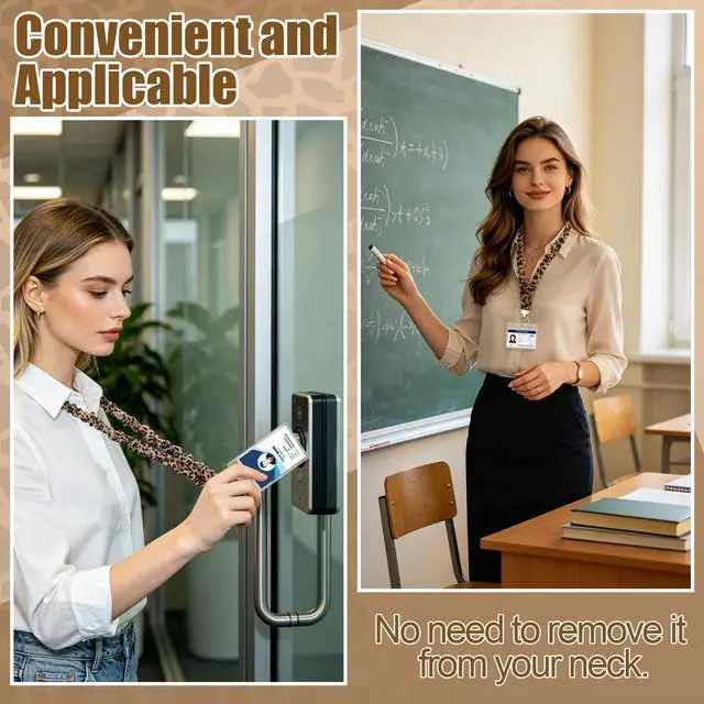 Alt view image 4 of 7 - 9 in 3 Set Classic Leopard Pattern Scrunchies Lanyards for Id Badges, Stretchy Lanyard for Women Teacher Nurse