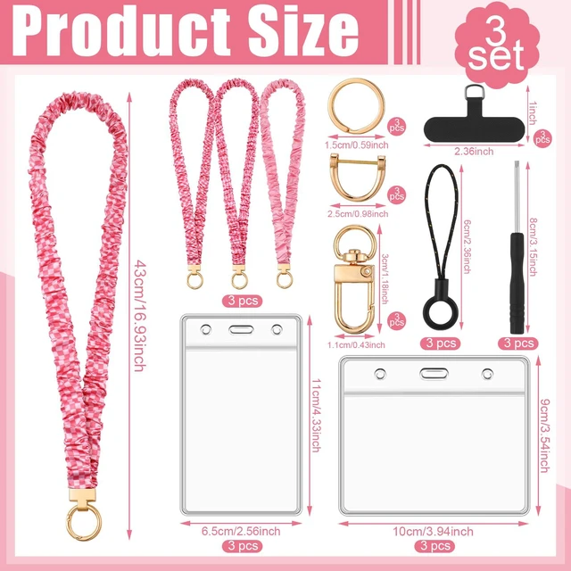 Alt view image 2 of 7 - Scrunchie Lanyards for ID Badges, Stretchy Lanyard for Women - Teacher Nurse Neck Lanyard with Card Holder for Office, School, Hospital & Cruise, Pink