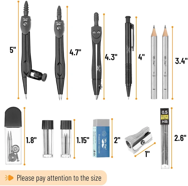 Alt view image 3 of 7 - Geometry Set, 15 pcs, Black, 6 Inch Swing Arm Protractor, Divider Set Squares, Ruler, Compasses and Protractor
