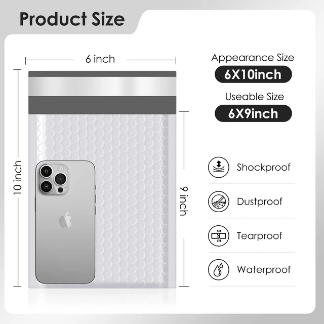 Alt view image 2 of 7 - Bubble Mailers 6x10" 100 Pack Grey and White Padded Envelopes Mailers Waterproof Usable Size 6x9 Self-Seal Padded Mailing Envelopes Bubble Opaque Padded Mailer for Small Businesses#0