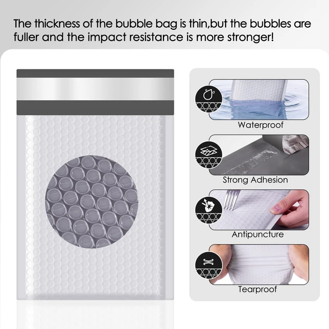 Alt view image 3 of 7 - Bubble Mailers 6x10" 100 Pack Grey and White Padded Envelopes Mailers Waterproof Usable Size 6x9 Self-Seal Padded Mailing Envelopes Bubble Opaque Padded Mailer for Small Businesses#0