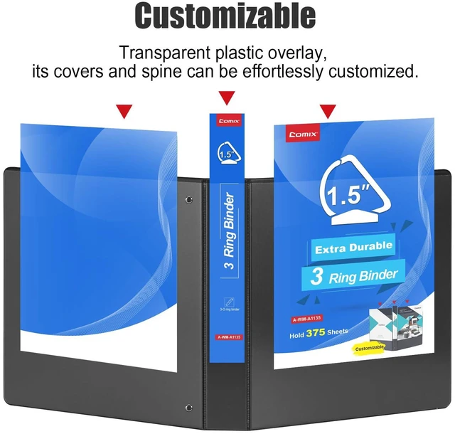 Alt view image 4 of 5 - Heavy Duty 1 1/2 inch Slant-D Ring View Binder, 1.5 inch 3 Ring Binders, Hold 350 Sheets of 8.5" x 11" Paper, 12 Pack (Black)
