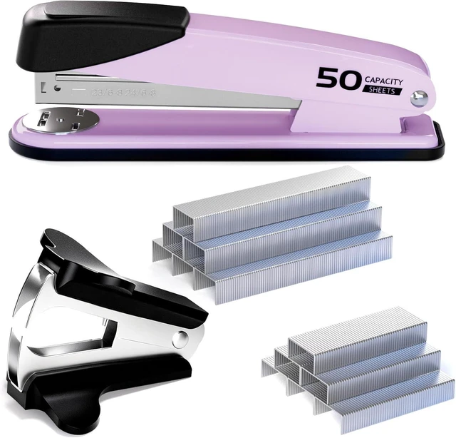 Main image of Metal Stapler Heavy Duty for Desk - 50 Sheet Capacity with 2000 Pieces 1/4", 5/16" Staples and Staple Remover, No Jam, Non-Slip, Stapler Heavy Duty for Classroom and Office, Pink