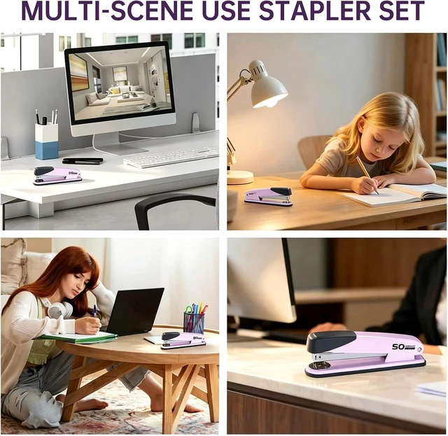 Alt view image 7 of 7 - Metal Stapler Heavy Duty for Desk - 50 Sheet Capacity with 2000 Pieces 1/4", 5/16" Staples and Staple Remover, No Jam, Non-Slip, Stapler Heavy Duty for Classroom and Office, Pink