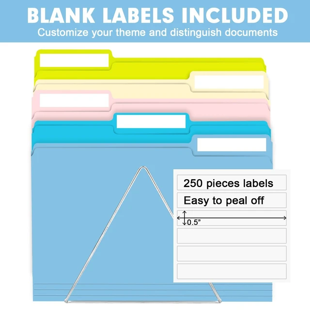 Alt view image 3 of 7 - File Folder, 250 Pack Colored File Folders, 1/3 Cut Tab File Folder Letter Size, Filing Folders with Tabs for Office School Business Use, Assorted 10 Colors
