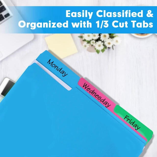Alt view image 3 of 7 - File Folder, 250 Pack 1/3 Cut Tab Colored Folders, Colored File Folder Letter Size for Office Classroom Use, Folders with Tabs Assorted 5 Colors