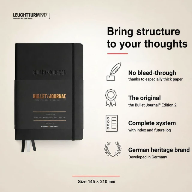 Alt view image 2 of 7 - The Official Bullet Journal Edition 2 - Notebook Built for BuJo, Medium A5 204 Pages of 120gsm Paper, With Bujo Pocket Guide (Black)