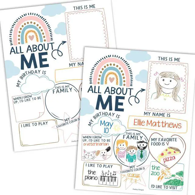 Main image of 20 All About Me Posters Elementary Classroom Decor, Star Student Poster 100 Days of School Items, Student of the Week Poster Elementary Classroom Must Haves, End of School Year Teacher Supplies