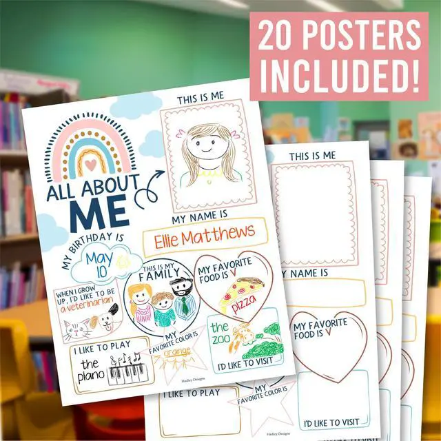 Alt view image 3 of 7 - 20 All About Me Posters Elementary Classroom Decor, Star Student Poster 100 Days of School Items, Student of the Week Poster Elementary Classroom Must Haves, End of School Year Teacher Supplies