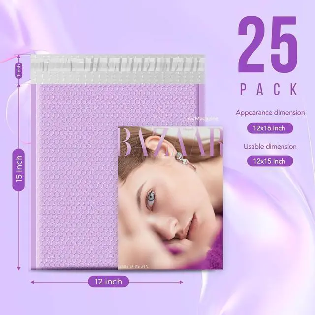 Alt view image 2 of 7 - Bubble Mailers 12x15 Inch Lavender Purple Padded Envelopes 25 Pack Large Bubble Mailer Strong Adhesion Padded Mailer,Self-Seal Envelope for Mailing Small Business,Magazine, Clothing