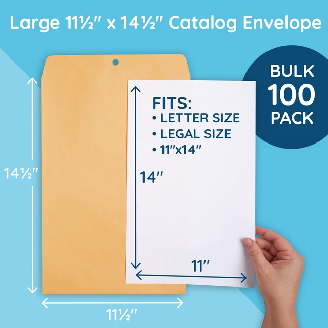 Alt view image 2 of 5 - 100 11.5" x 14.5" Kraft Clasp Envelopes, Gummed Seal Golden Brown Kraft, Clasp and Gummed, for Mailing Large Documents, Photos, Blueprints, Art