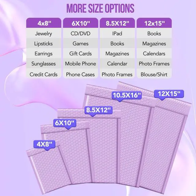 Alt view image 7 of 7 - Bubble Mailers 12x15 Inch Lavender Purple Padded Envelopes 25 Pack Large Bubble Mailer Strong Adhesion Padded Mailer,Self-Seal Envelope for Mailing Small Business,Magazine, Clothing
