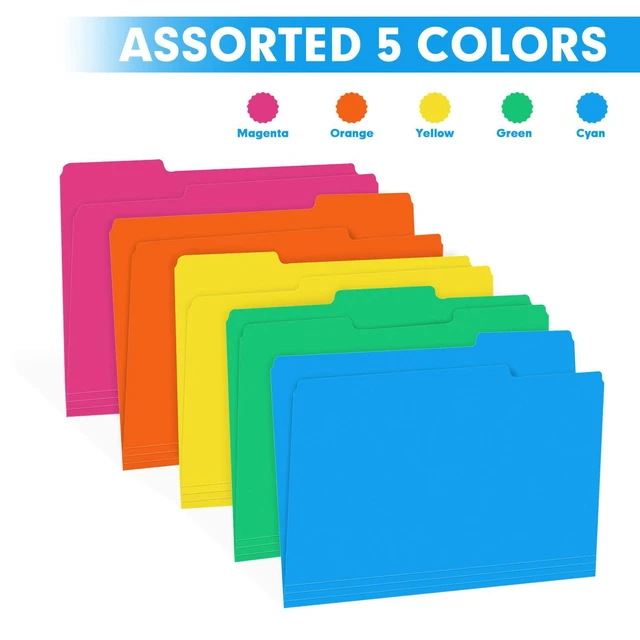 Alt view image 6 of 7 - File Folder, 250 Pack 1/3 Cut Tab Colored Folders, Colored File Folder Letter Size for Office Classroom Use, Folders with Tabs Assorted 5 Colors