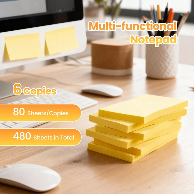 Alt view image 3 of 7 - 1920 Sheets 3 in x 5 in Large Sticky Notes, 76 x 127 mm 6 Pads Assorted Self-Stick Pads for Notebook,Office,School and Home,80 Sheets/Pad (24 Pads Yellow)