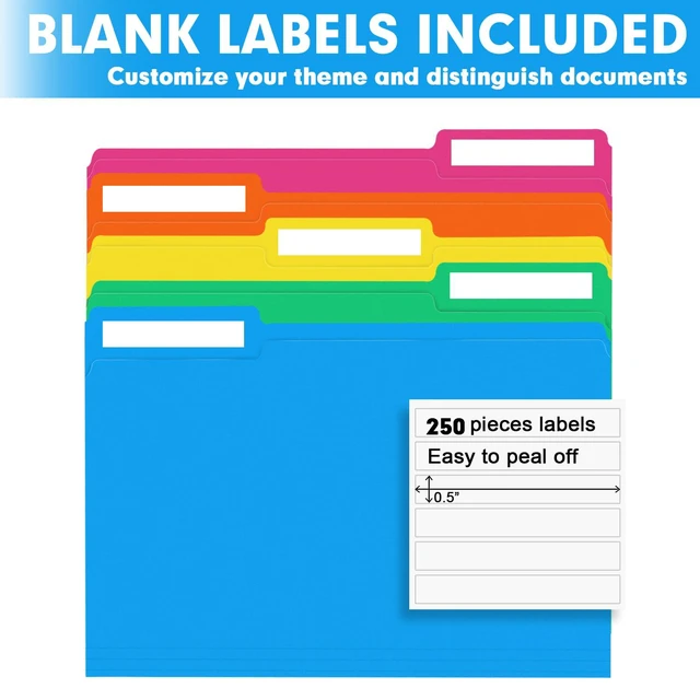 Alt view image 5 of 7 - File Folder, 250 Pack 1/3 Cut Tab Colored Folders, Colored File Folder Letter Size for Office Classroom Use, Folders with Tabs Assorted 5 Colors