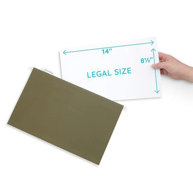 Alt view image 2 of 7 - 25 Hanging File Folders, Legal Size, Green Reinforced 11pt, 1/5 Cut Tabs, Plastic Tabs and Inserts Included, for Filing Cabinet, Home, and Office Use