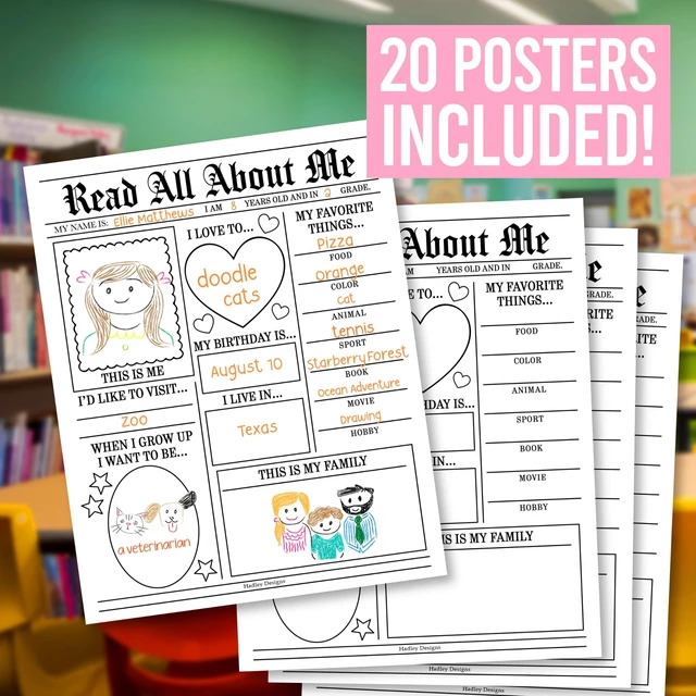Alt view image 3 of 7 - 20 All About Me Posters Elementary Classroom Decor, Star Student Poster 100 Days of School Items, Student of the Week Poster Elementary Classroom Must Haves, End of School Year Teacher Supplies