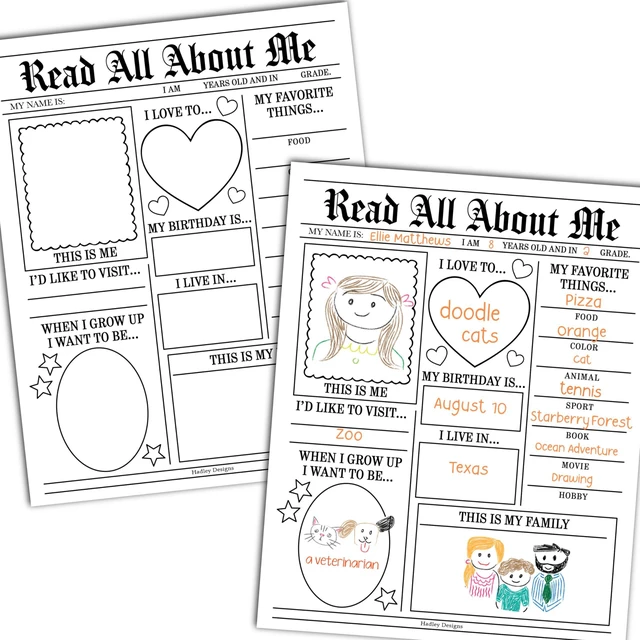Main image of 20 All About Me Posters Elementary Classroom Decor, Star Student Poster 100 Days of School Items, Student of the Week Poster Elementary Classroom Must Haves, End of School Year Teacher Supplies