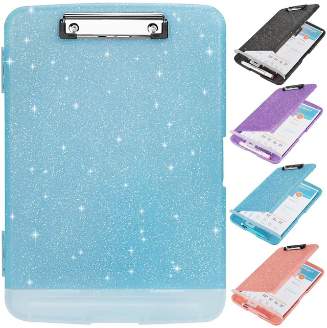 Main image of Glitter Clipboard with Storage,Storage Clipboard with Pen Holder,A4 Binder Clip Boards 8.5x11 with Low Profile Clip,Side Opening Sparkle Clipboards, Clipboards Folder for Office Supplies-Aqua Blue
