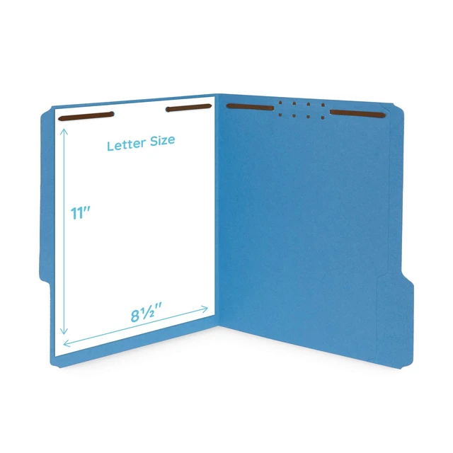 Alt view image 2 of 7 - 50 Fastener File Folders, Letter, Assorted Colors Assorted Colors, Durable 11pt Paper, Reinforced 1/3 Cut Tabs, 2 Prong Fasteners, Medical, Law and Office Files
