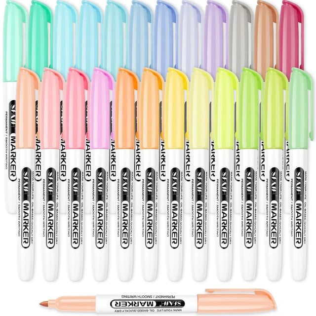 Main image of 24 Pastel Permanent Markers Fine Point, Art Drawing Coloring Mark Assorted Dreamy Colors, Quick Drying Fade Resistant, Work on Paper, Scrapbook Poster Coloring Book, Office Mark, Art Studio