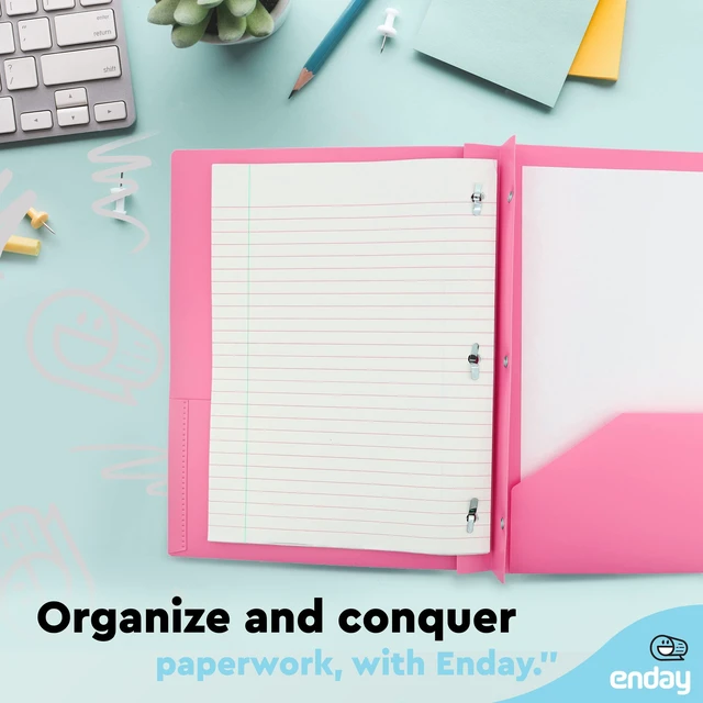 Alt view image 6 of 6 - Plastic Folders with Pockets and Prongs Pink - Two Pocket Folder with Brads - 3 Prong Folders with Pockets for Letter Size Sheets, Also Available in Blue, Green, Red, Purple, and Grey, 6 Pc by