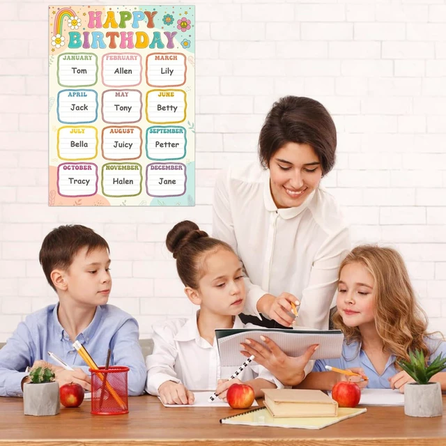 Alt view image 5 of 7 - Boho Birthday Chart Poster for Classroom - 16.5"x12" Reusable Laminated Happy Birthday Calendar with Glue Dots Bulletin Board Decorations Back to School Teacher Supplies Class Wall Decor