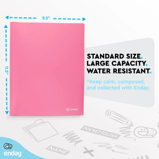 Alt view image 5 of 6 - Plastic Folders with Pockets and Prongs Pink - Two Pocket Folder with Brads - 3 Prong Folders with Pockets for Letter Size Sheets, Also Available in Blue, Green, Red, Purple, and Grey, 6 Pc by
