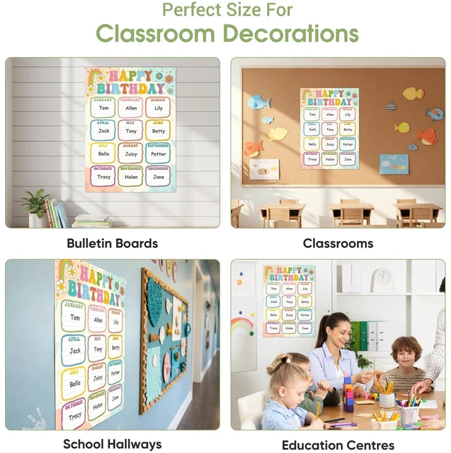Alt view image 6 of 7 - Boho Birthday Chart Poster for Classroom - 16.5"x12" Reusable Laminated Happy Birthday Calendar with Glue Dots Bulletin Board Decorations Back to School Teacher Supplies Class Wall Decor