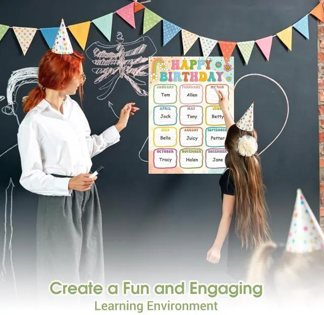 Alt view image 7 of 7 - Boho Birthday Chart Poster for Classroom - 16.5"x12" Reusable Laminated Happy Birthday Calendar with Glue Dots Bulletin Board Decorations Back to School Teacher Supplies Class Wall Decor