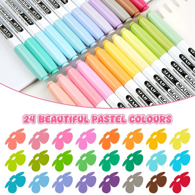 Alt view image 4 of 7 - 24 Pastel Permanent Markers Fine Point, Art Drawing Coloring Mark Assorted Dreamy Colors, Quick Drying Fade Resistant, Work on Paper, Scrapbook Poster Coloring Book, Office Mark, Art Studio