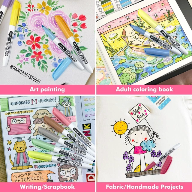 Alt view image 6 of 7 - 24 Pastel Permanent Markers Fine Point, Art Drawing Coloring Mark Assorted Dreamy Colors, Quick Drying Fade Resistant, Work on Paper, Scrapbook Poster Coloring Book, Office Mark, Art Studio