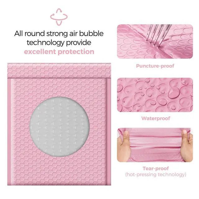 Alt view image 3 of 7 - Bubble Mailer 8.5x12" Padded Envelopes 25 Pack Usable Size 8.5x11" Self Seal Bubble Envelopes,Waterproof Mailing Envelopes for Books,Clothes, Makeup Supplies, Light Pink #2
