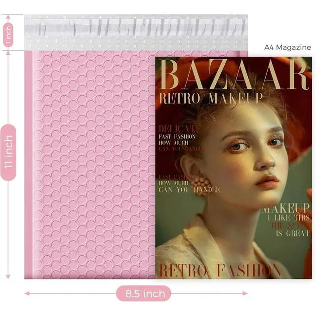Alt view image 2 of 7 - Bubble Mailer 8.5x12" Padded Envelopes 25 Pack Usable Size 8.5x11" Self Seal Bubble Envelopes,Waterproof Mailing Envelopes for Books,Clothes, Makeup Supplies, Light Pink #2