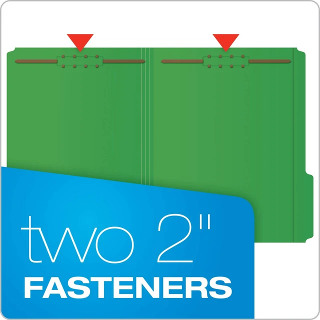 Alt view image 2 of 6 - Fastener Folders, 2 Fasteners, Letter Size, Green, 1/3 Cut Tabs in Left, Right, Center Positions, 50 per Box (22140GW)