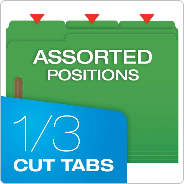 Alt view image 4 of 6 - Fastener Folders, 2 Fasteners, Letter Size, Green, 1/3 Cut Tabs in Left, Right, Center Positions, 50 per Box (22140GW)