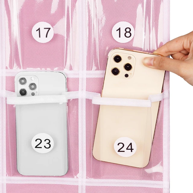 Alt view image 5 of 6 - 36 Clear Pockets Classroom Pocket Charts for Cell Phone Holder Phone Pocket with 36 Numbered Stickers & 4 Metal Hooks, Wall Door Mount Multi-Purpose Hanging Pocket Organizer for Classroom