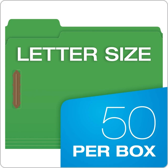 Alt view image 6 of 6 - Fastener Folders, 2 Fasteners, Letter Size, Green, 1/3 Cut Tabs in Left, Right, Center Positions, 50 per Box (22140GW)