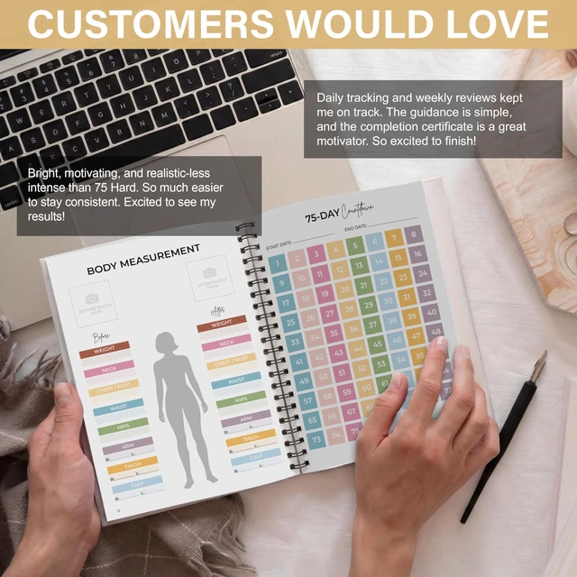 Alt view image 3 of 5 - 75 Soft Challenge Journal for Women, A5 Spiral 75-Day Habit Tracker Wildflowers Planner, 108-Page Full-Color Daily Logs, Weekly Reviews, Meal Water Workout Reading