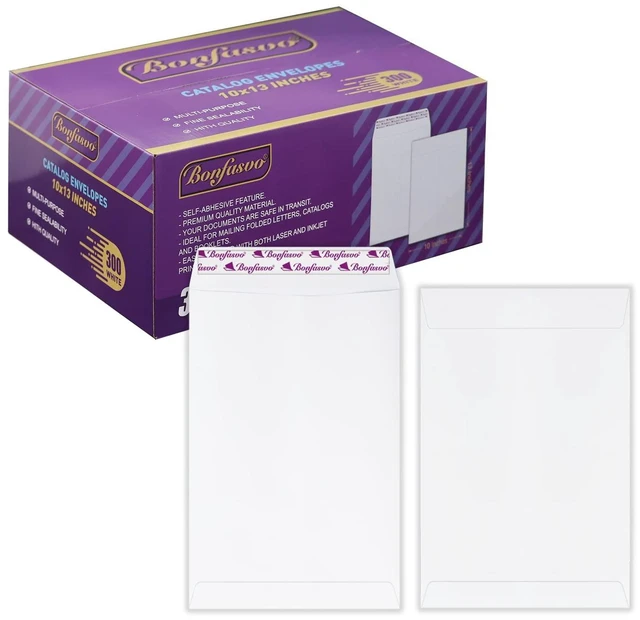 Main image of 300 Pack 10x13 White Catalog Envelopes Peel & Seal Security Mailing Envelopes 120GSM Kraft Paper self Seal Envelopes for Invitations Papers Photos Documents Pictures Papers Files