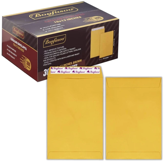 Main image of 300 Pack 10x13 Brown Catalog Envelopes Peel & Seal Security Mailing Envelopes 120GSM Kraft Paper self Seal Envelopes for Invitations Papers Photos Documents Pictures Papers Files